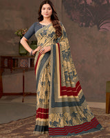 Vishal Prints Sandy Brown And Davy Grey Printed Georgette Saree