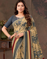 Vishal Prints Sandy Brown And Davy Grey Printed Georgette Saree
