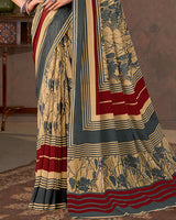 Vishal Prints Sandy Brown And Davy Grey Printed Georgette Saree