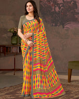 Vishal Prints Dark Orange And Raspberry Pink Printed Georgette Saree