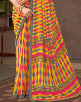 Vishal Prints Dark Orange And Raspberry Pink Printed Georgette Saree