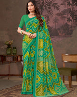 Vishal Prints Pine And Olive Green Printed Georgette Saree