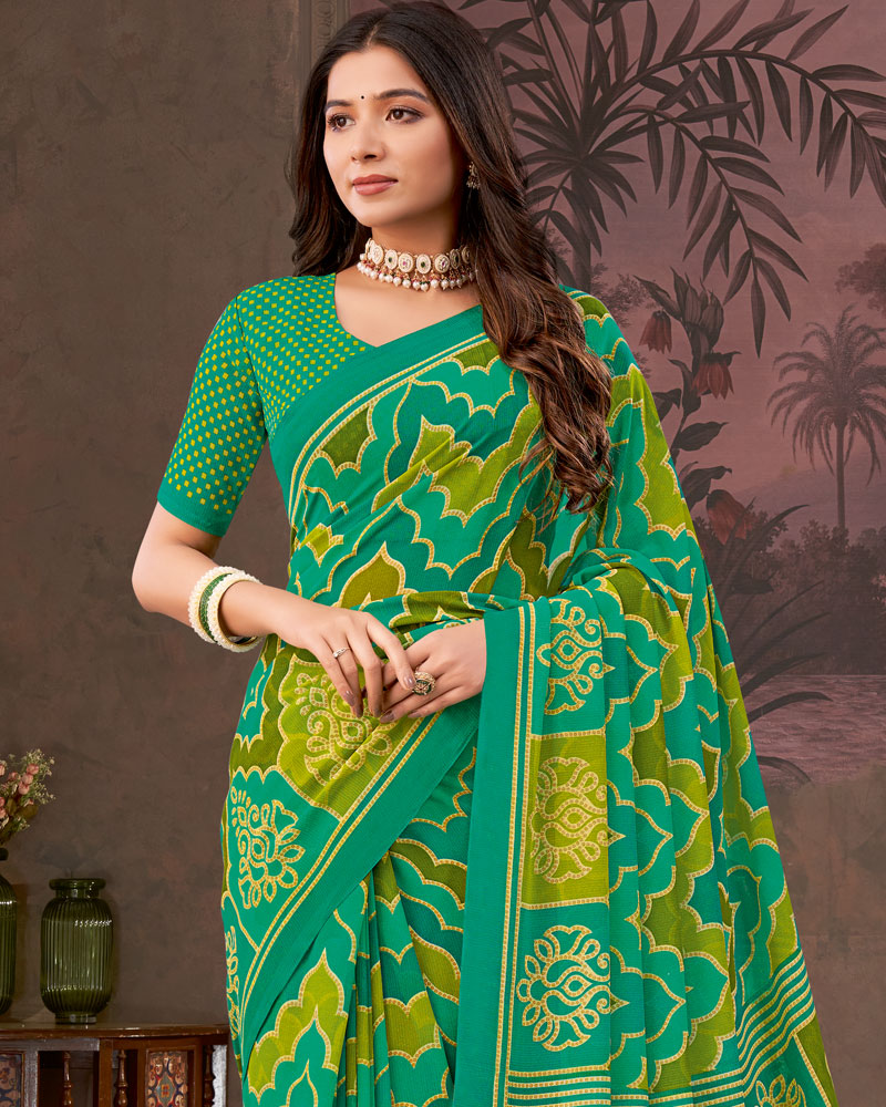 Vishal Prints Pine And Olive Green Printed Georgette Saree