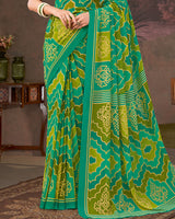 Vishal Prints Pine And Olive Green Printed Georgette Saree