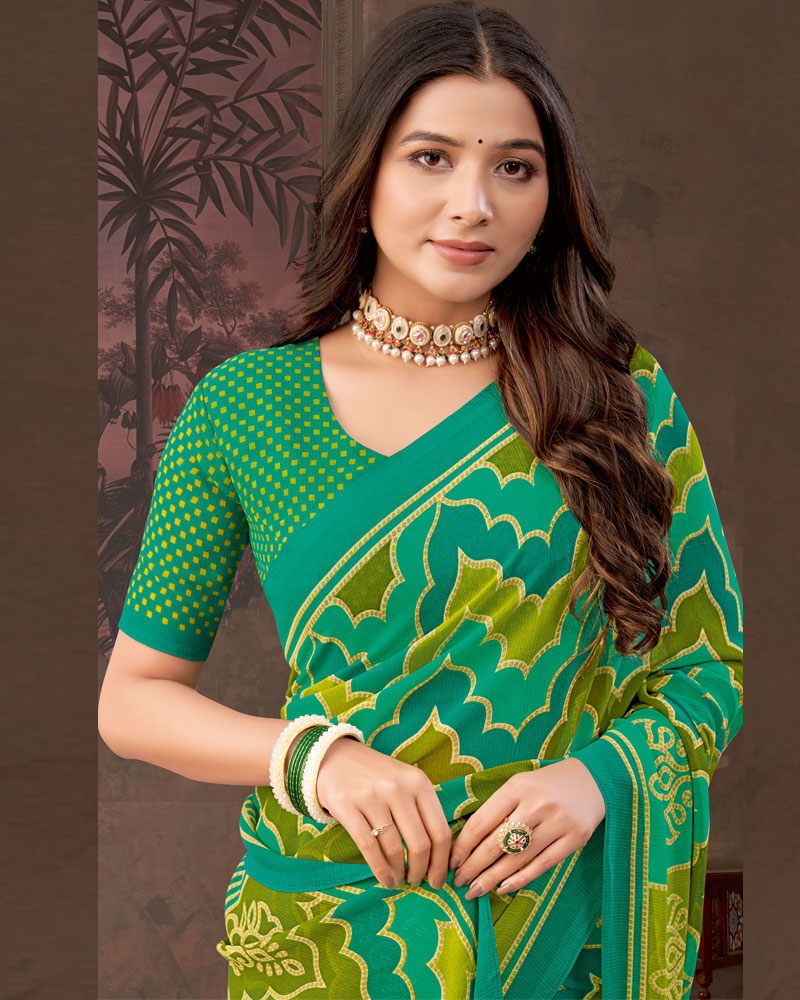 Vishal Prints Pine And Olive Green Printed Georgette Saree