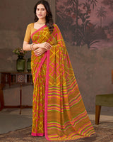 Vishal Prints Brownish Orange And Mandy Pink Printed Georgette Saree