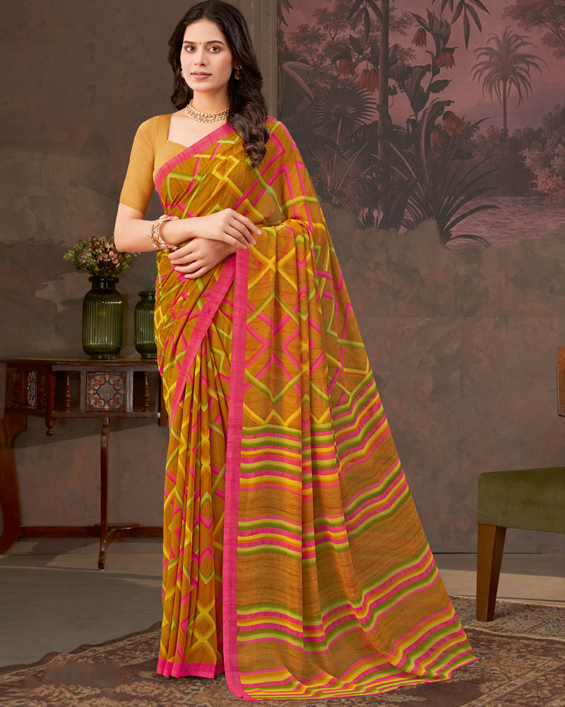 Vishal Prints Brownish Orange And Mandy Pink Printed Georgette Saree