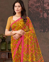 Vishal Prints Brownish Orange And Mandy Pink Printed Georgette Saree