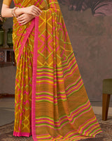 Vishal Prints Brownish Orange And Mandy Pink Printed Georgette Saree