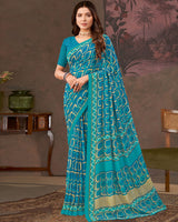 Vishal Prints Ocean Blue And Persian Green Printed Georgette Saree