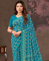 Vishal Prints Ocean Blue And Persian Green Printed Georgette Saree