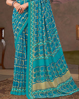 Vishal Prints Ocean Blue And Persian Green Printed Georgette Saree