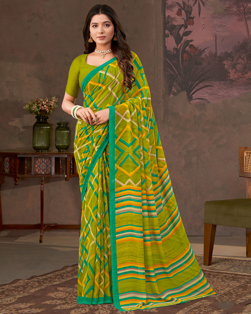 Vishal Prints Brownish Green Printed Georgette Saree
