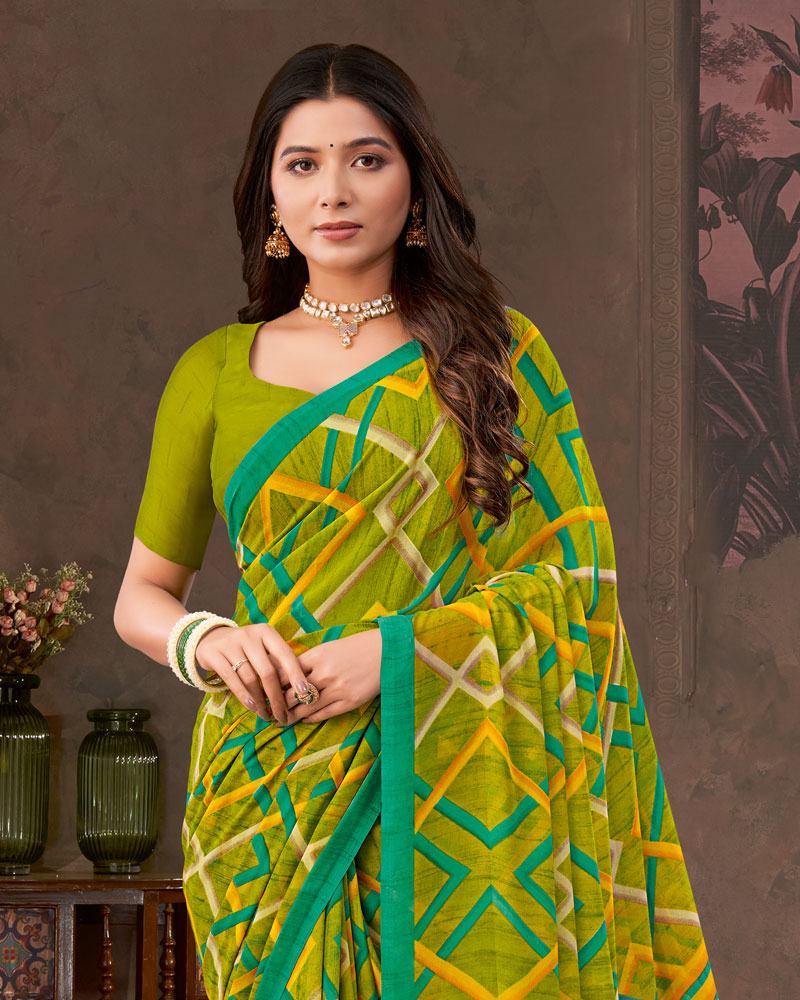 Vishal Prints Brownish Green Printed Georgette Saree