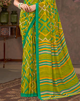 Vishal Prints Brownish Green Printed Georgette Saree