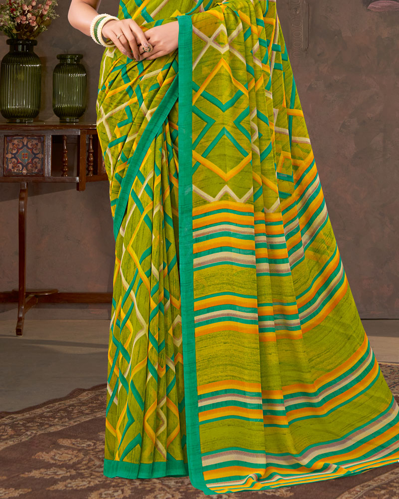 Vishal Prints Brownish Green Printed Georgette Saree