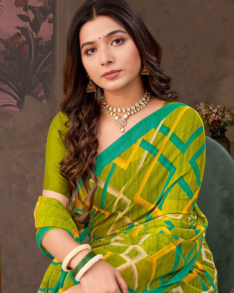 Vishal Prints Brownish Green Printed Georgette Saree