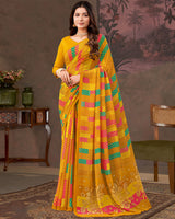 Vishal Prints Dark Orange And Burnt Yellow Printed Georgette Saree