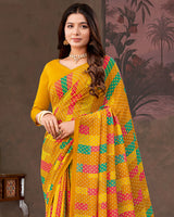 Vishal Prints Dark Orange And Burnt Yellow Printed Georgette Saree