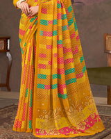 Vishal Prints Dark Orange And Burnt Yellow Printed Georgette Saree