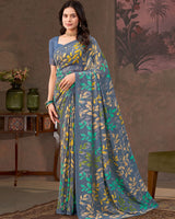 Vishal Prints Shuttle Grey Printed Georgette Saree