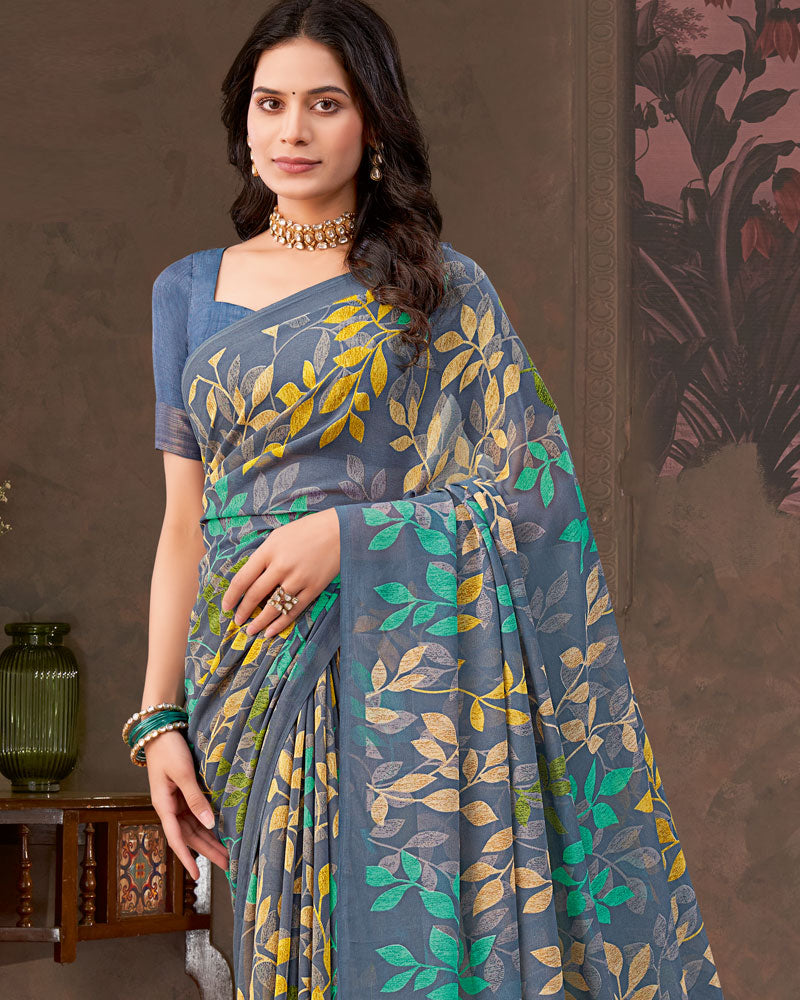 Vishal Prints Shuttle Grey Printed Georgette Saree