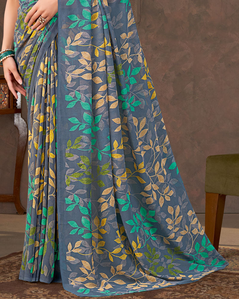 Vishal Prints Shuttle Grey Printed Georgette Saree