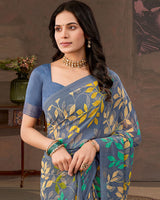 Vishal Prints Shuttle Grey Printed Georgette Saree