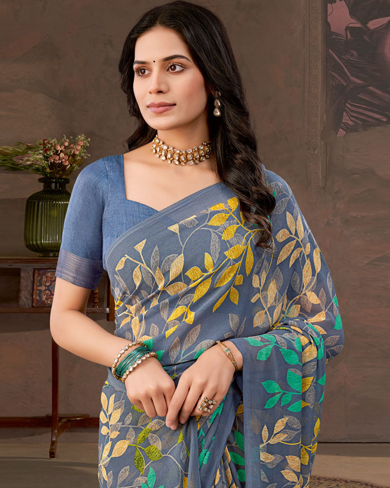 Vishal Prints Shuttle Grey Printed Georgette Saree