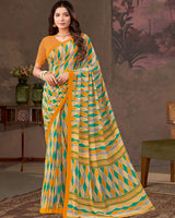 Vishal Prints Dark Orange And Light Sand Printed Georgette Saree