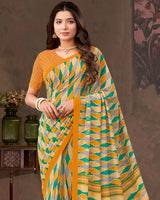 Vishal Prints Dark Orange And Light Sand Printed Georgette Saree