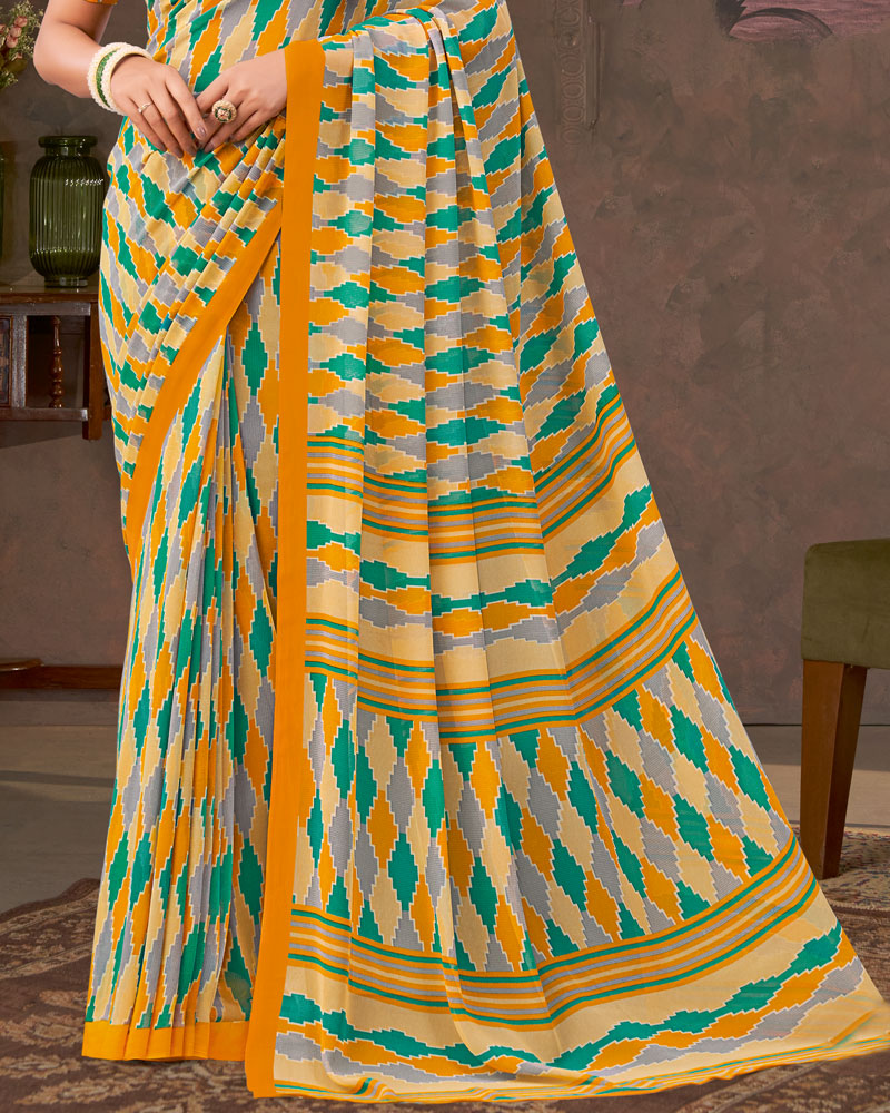 Vishal Prints Dark Orange And Light Sand Printed Georgette Saree