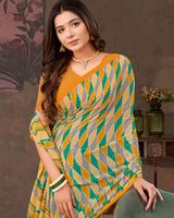 Vishal Prints Dark Orange And Light Sand Printed Georgette Saree