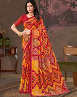 Vishal Prints Paprika Red And Carrot Orange Printed Georgette Saree