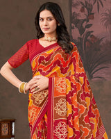 Vishal Prints Paprika Red And Carrot Orange Printed Georgette Saree