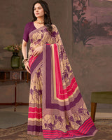 Vishal Prints Wine Berry And Tan Printed Georgette Saree