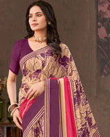 Vishal Prints Wine Berry And Tan Printed Georgette Saree