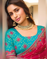 Vishal Prints Dark Pinkish Red Designer Fancy Checks Chiffon Saree With Diamond Work And Embroidery Border