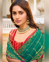 Vishal Prints Tropical Green Designer Fancy Checks Chiffon Saree With Diamond Work And Embroidery Border