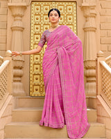 Vishal Prints Dark Rose Pink Designer Fancy Checks Chiffon Saree With Diamond Work And Embroidery Border