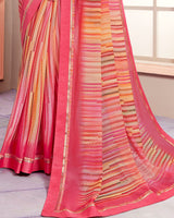 Vishal Prints Froly Pink Digital Print Moss Chiffon Saree With Fancy Border