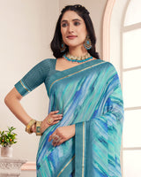 Vishal Prints Smalt Blue Digital Print Moss Chiffon Saree With Fancy Border