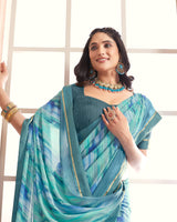 Vishal Prints Smalt Blue Digital Print Moss Chiffon Saree With Fancy Border