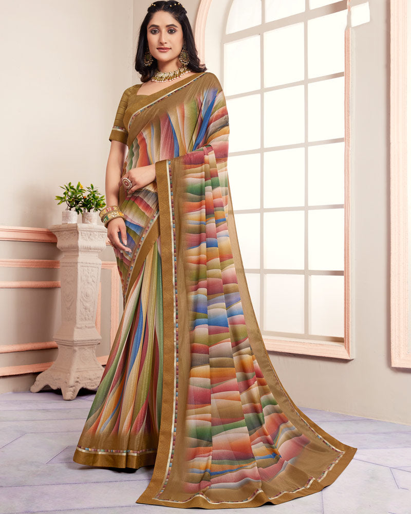 Vishal Prints Potters Clay Digital Print Moss Chiffon Saree With Fancy Border