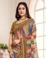 Vishal Prints Potters Clay Digital Print Moss Chiffon Saree With Fancy Border