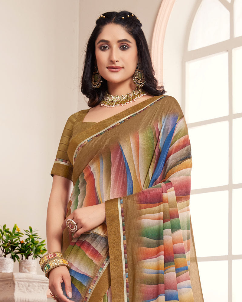Vishal Prints Potters Clay Digital Print Moss Chiffon Saree With Fancy Border