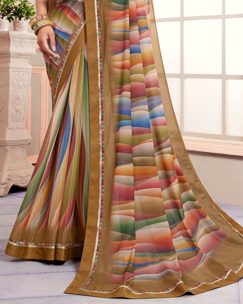 Vishal Prints Potters Clay Digital Print Moss Chiffon Saree With Fancy Border