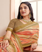 Vishal Prints Drift Wood Green Digital Print Moss Chiffon Saree With Fancy Border