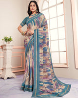 Vishal Prints Smalt Blue Digital Print Moss Chiffon Saree With Fancy Border