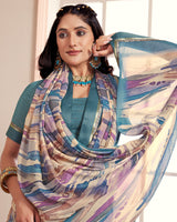 Vishal Prints Smalt Blue Digital Print Moss Chiffon Saree With Fancy Border